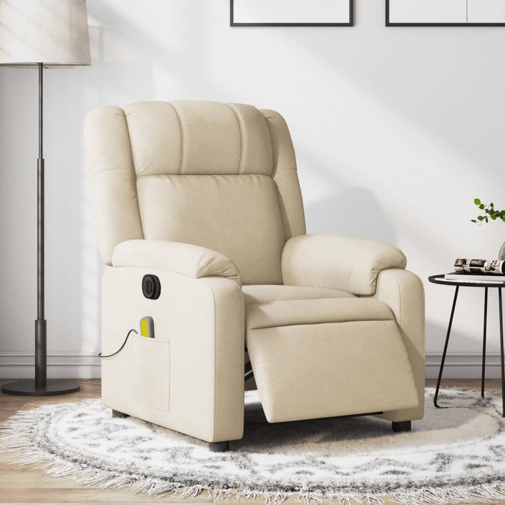 vidaXL Electric Massage Recliner Chair Cream Fabric-0