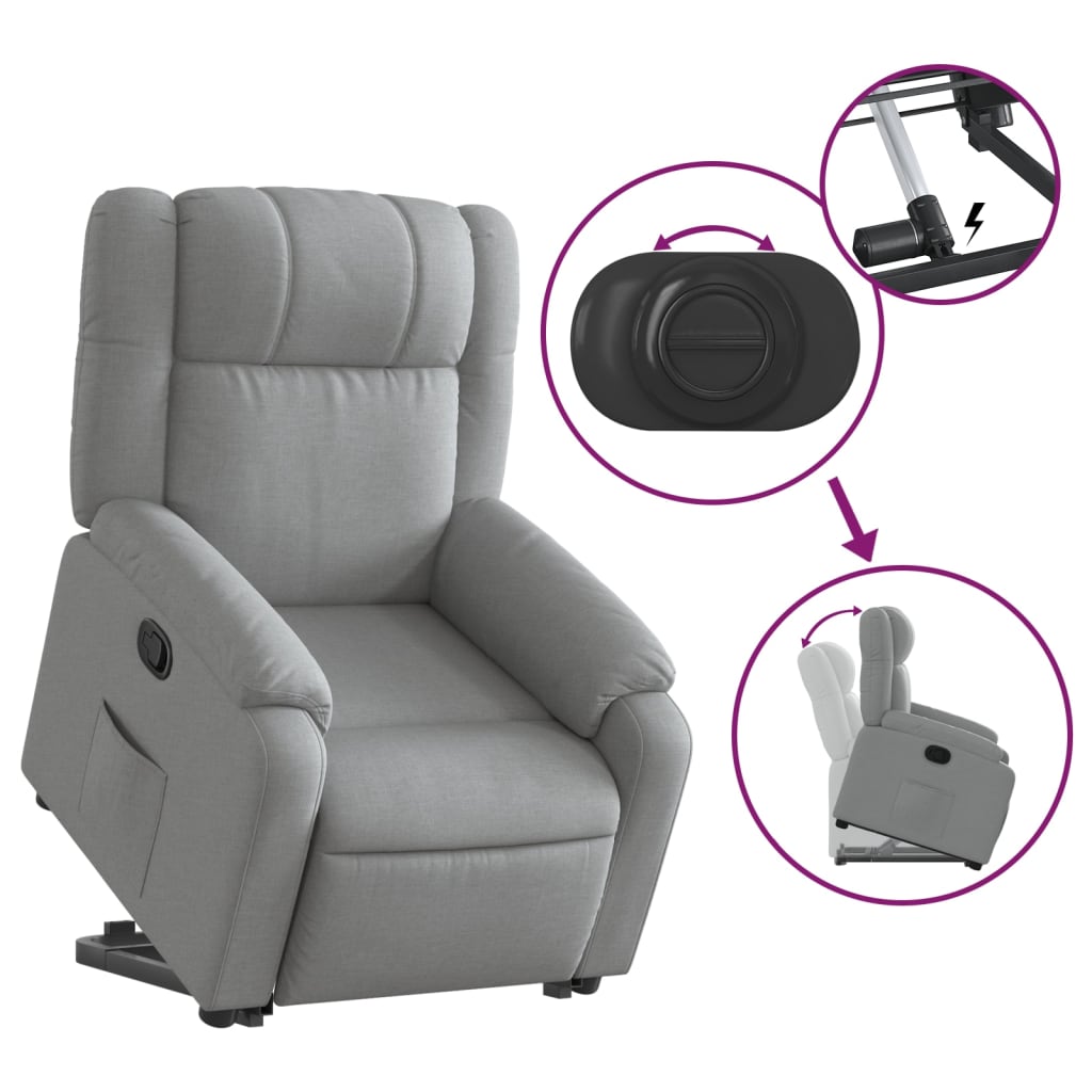 vidaXL Stand up Recliner Chair Light Gray Fabric-3