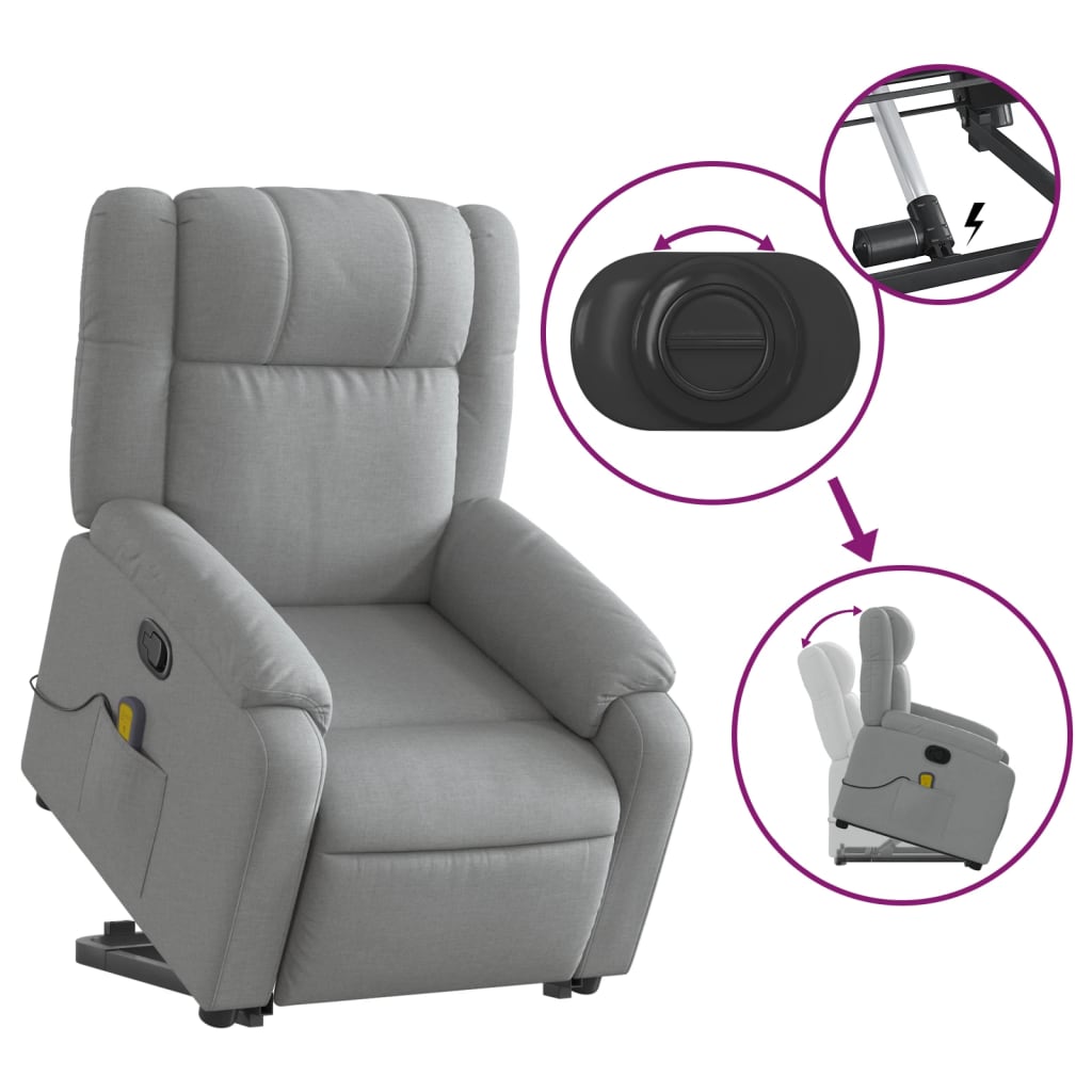 vidaXL Stand up Massage Recliner Chair Light Gray Fabric-3