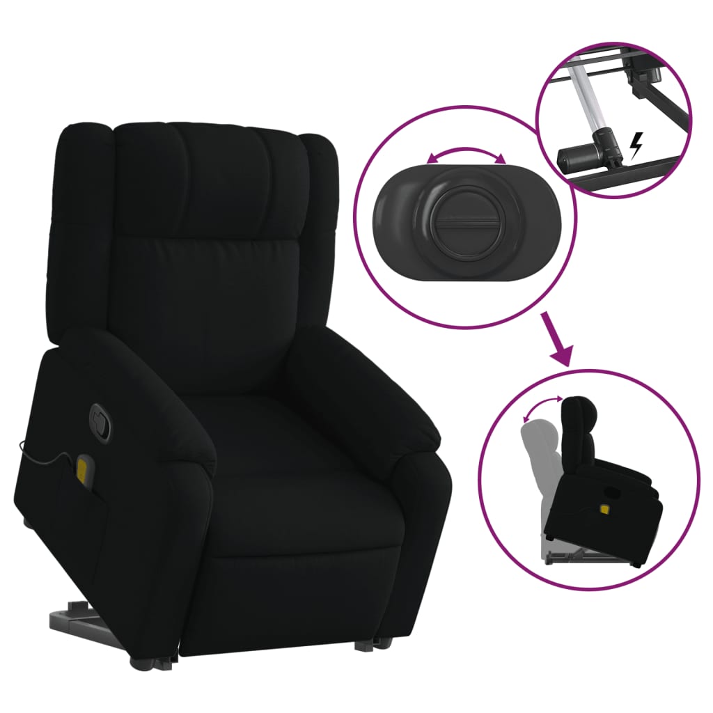 vidaXL Stand up Massage Recliner Chair Black Fabric-3