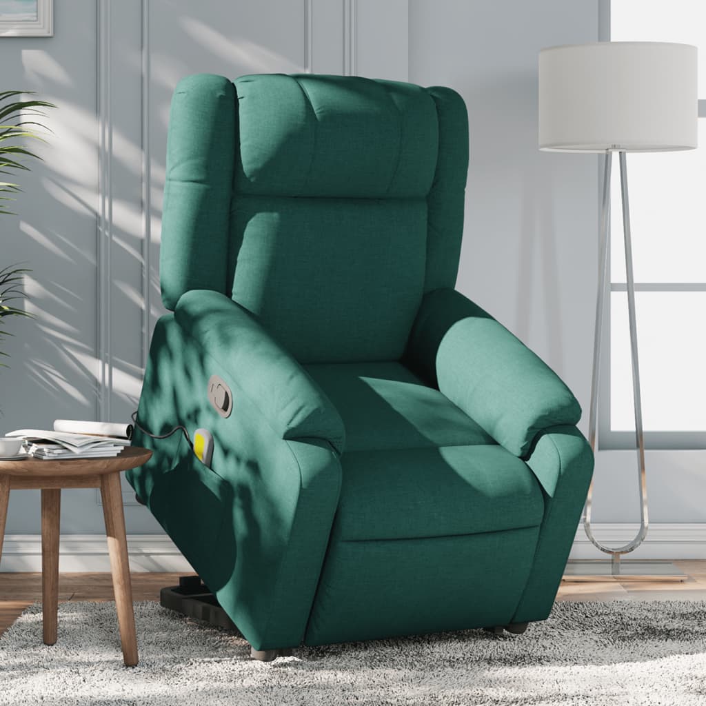 vidaXL Stand up Massage Recliner Chair Dark Green Fabric-0