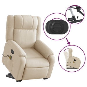 vidaXL Stand up Massage Recliner Chair Cream Fabric-3