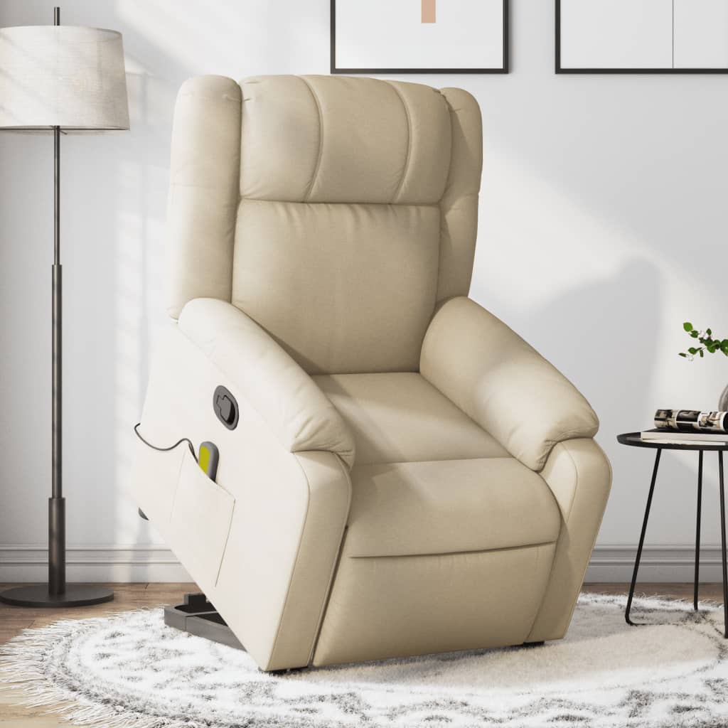 vidaXL Stand up Massage Recliner Chair Cream Fabric-0