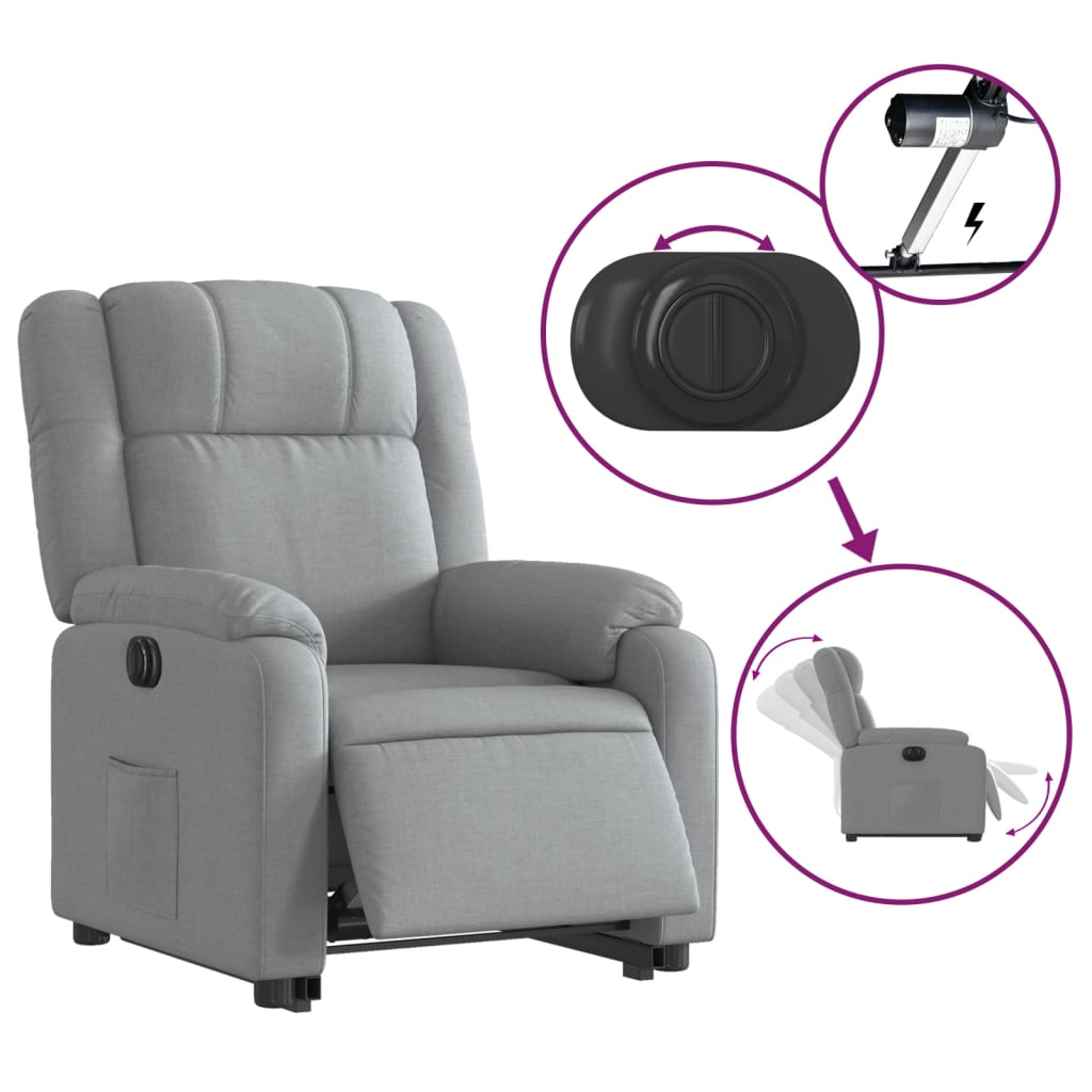 vidaXL Electric Stand up Recliner Chair Light Gray Fabric-3