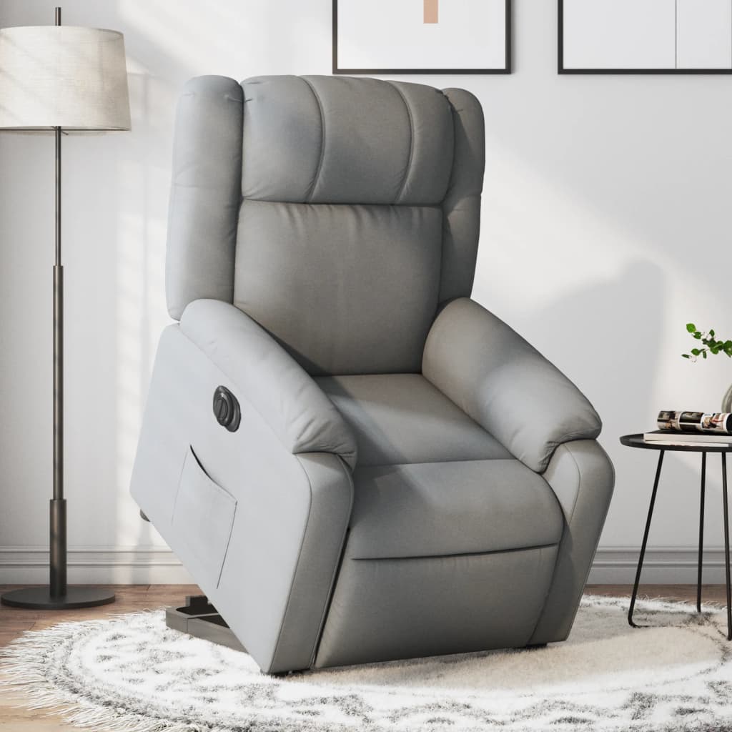 vidaXL Electric Stand up Recliner Chair Light Gray Fabric-0