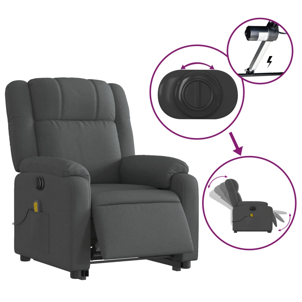 vidaXL Electric Stand up Massage Recliner Chair Dark Gray Fabric-3