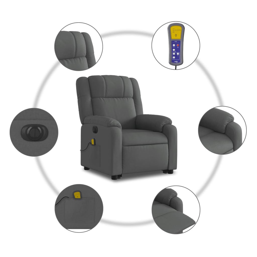 vidaXL Electric Stand up Massage Recliner Chair Dark Gray Fabric-5