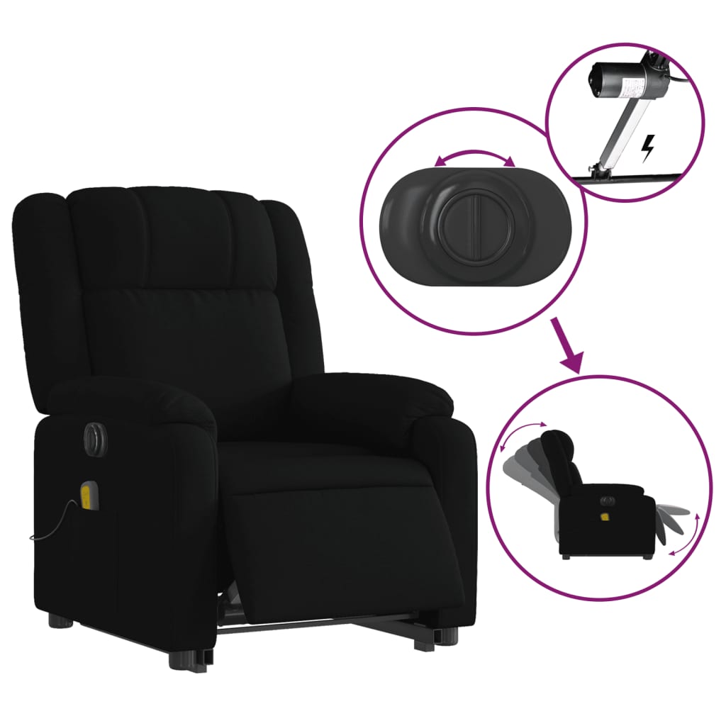 vidaXL Electric Stand up Massage Recliner Chair Black Fabric-3