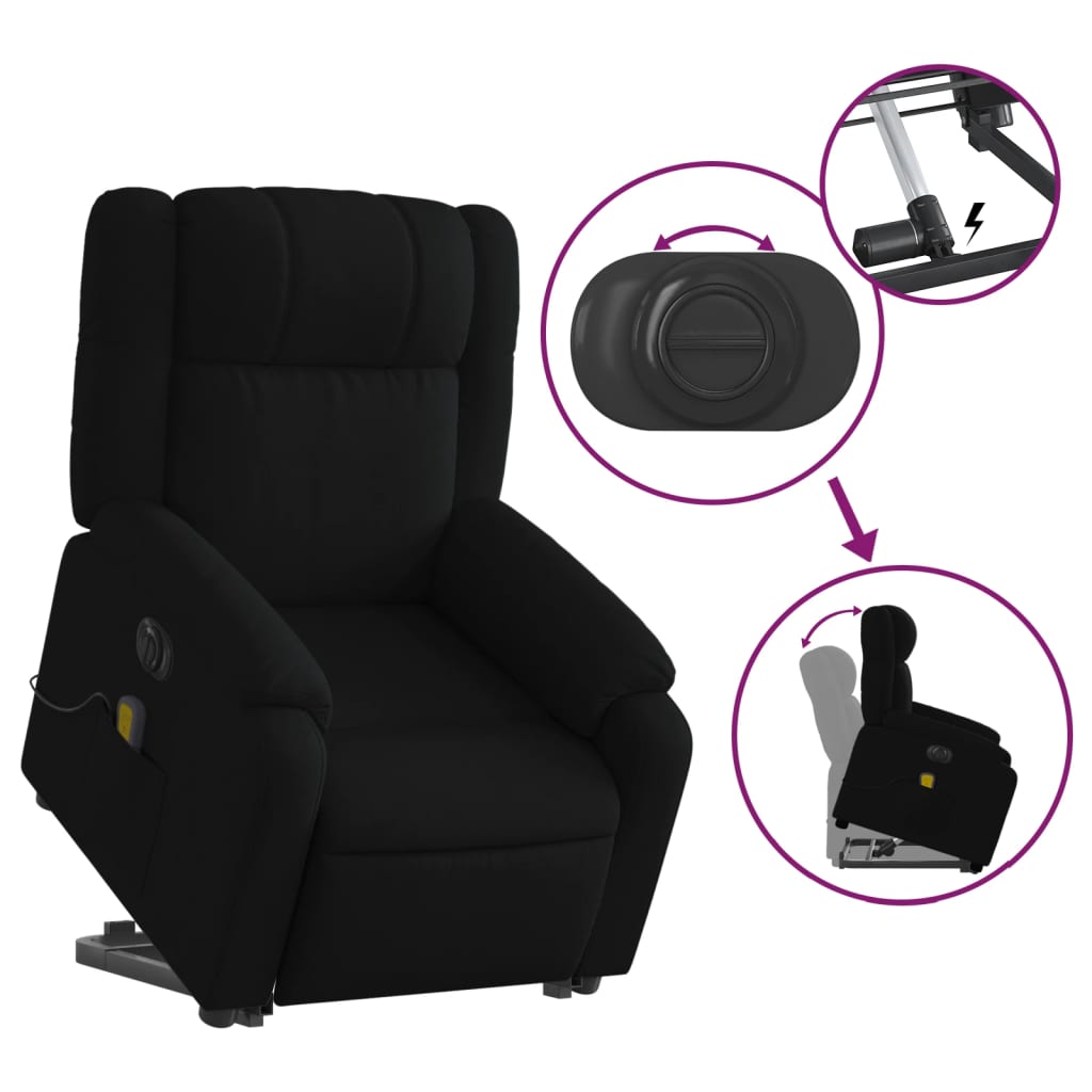 vidaXL Electric Stand up Massage Recliner Chair Black Fabric-7