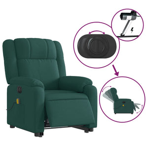 vidaXL Electric Stand up Massage Recliner Chair Dark Green Fabric-3