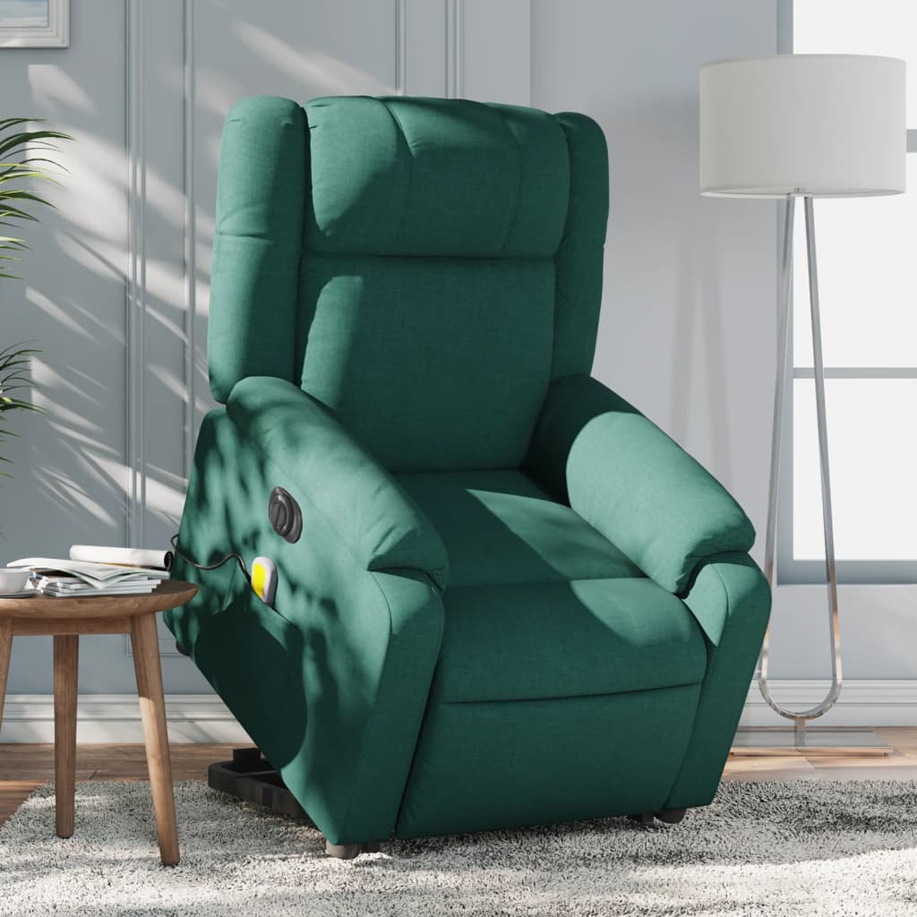 vidaXL Electric Stand up Massage Recliner Chair Dark Green Fabric-0