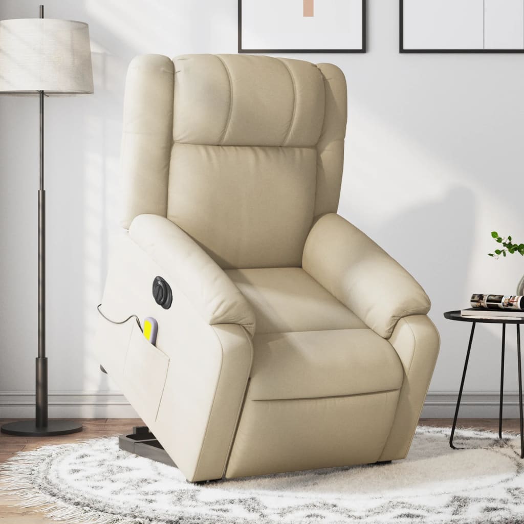 vidaXL Electric Stand up Massage Recliner Chair Cream Fabric-0