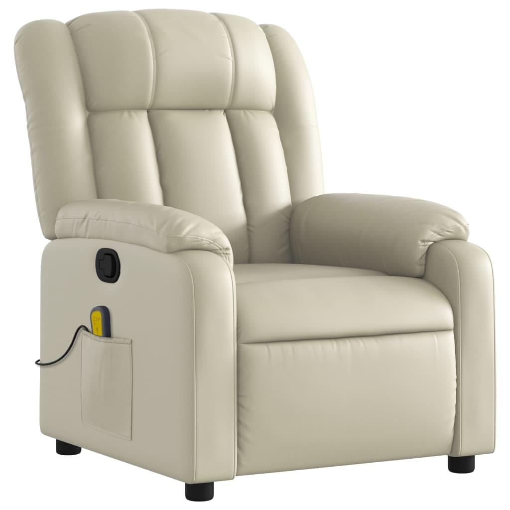 vidaXL Massage Recliner Chair Cream Faux Leather-1