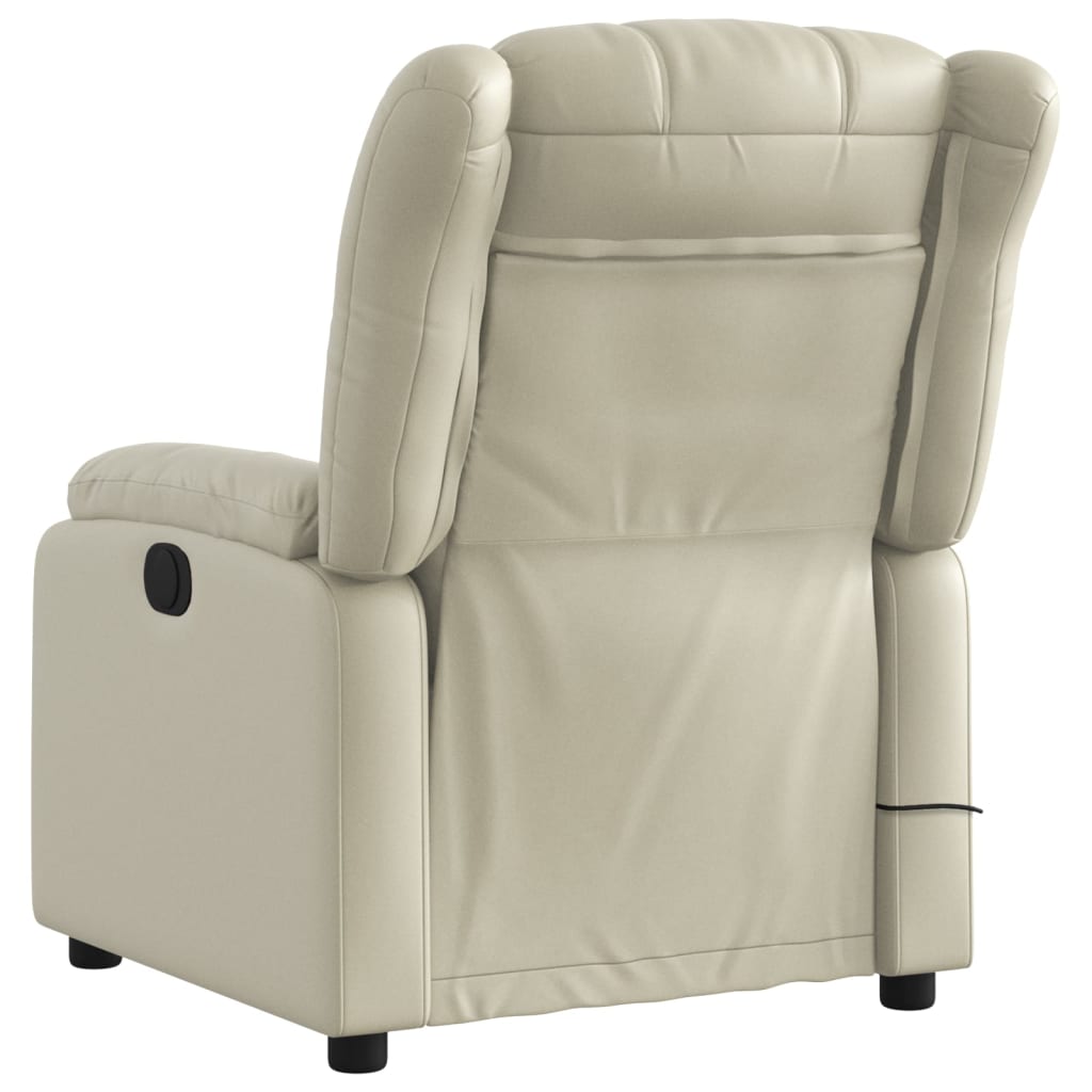 vidaXL Massage Recliner Chair Cream Faux Leather-7