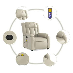 vidaXL Massage Recliner Chair Cream Faux Leather-3