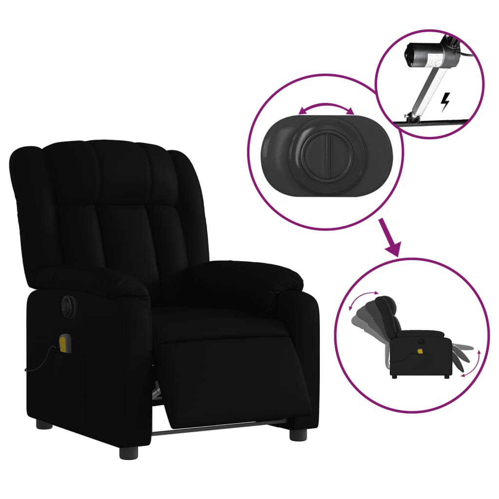 vidaXL Electric Massage Recliner Chair Black Faux Leather-3