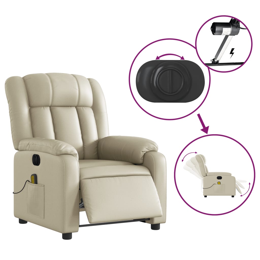 vidaXL Electric Massage Recliner Chair Cream Faux Leather-3