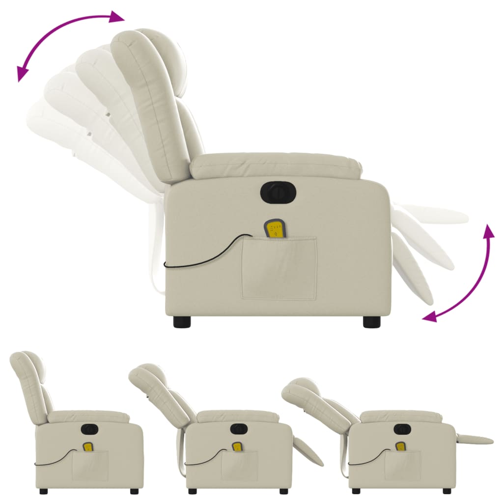 vidaXL Electric Massage Recliner Chair Cream Faux Leather-4