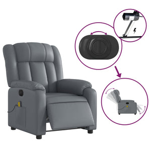 vidaXL Electric Massage Recliner Chair Gray Faux Leather-3