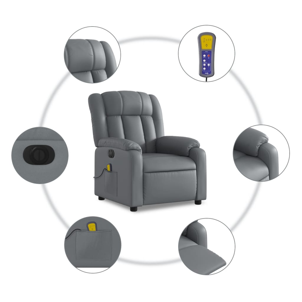 vidaXL Electric Massage Recliner Chair Gray Faux Leather-5