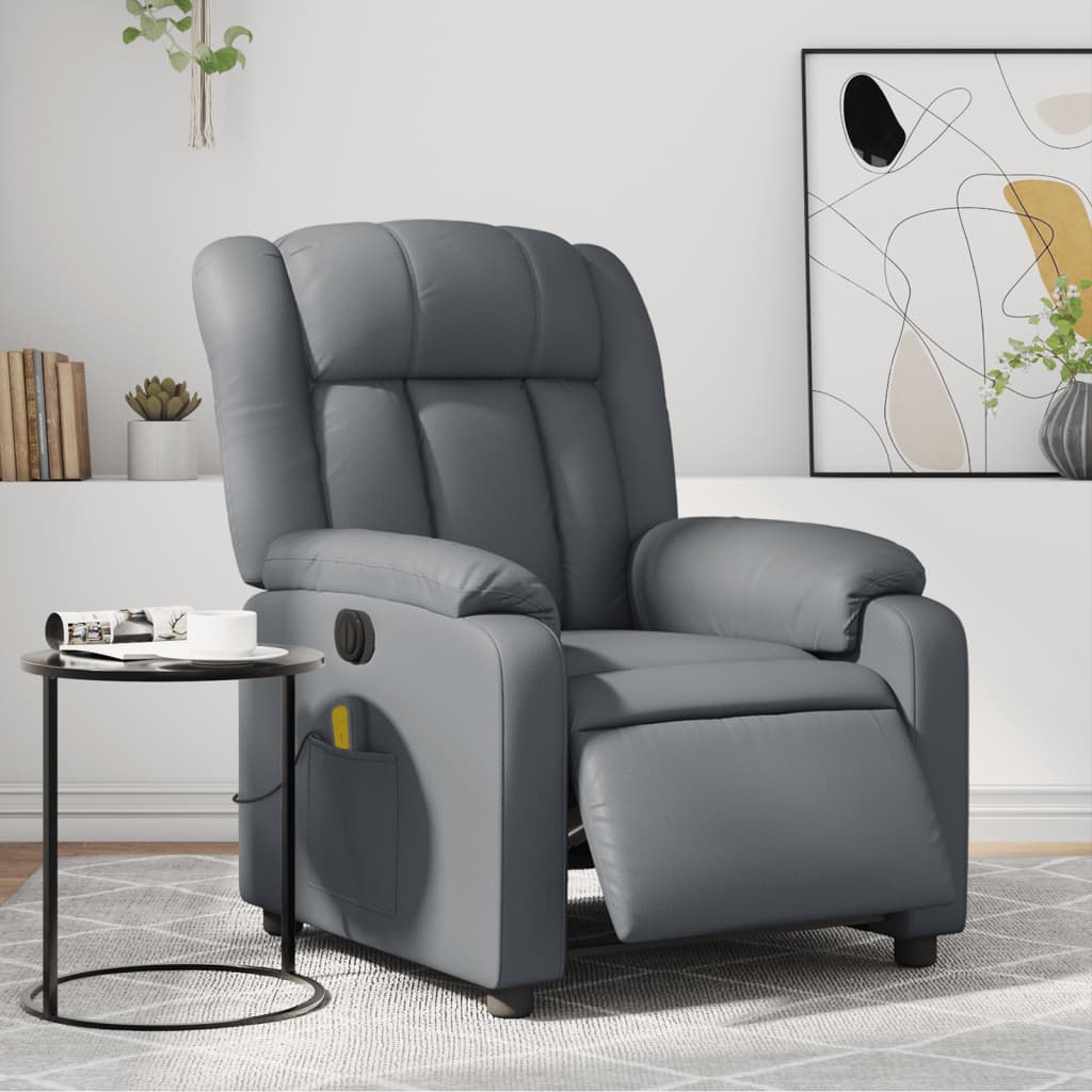 vidaXL Electric Massage Recliner Chair Gray Faux Leather-0