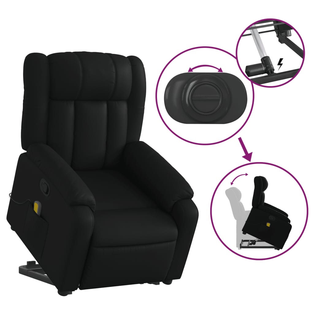 vidaXL Stand up Massage Recliner Chair Black Faux Leather-3