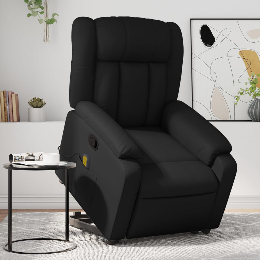 vidaXL Stand up Massage Recliner Chair Black Faux Leather-0