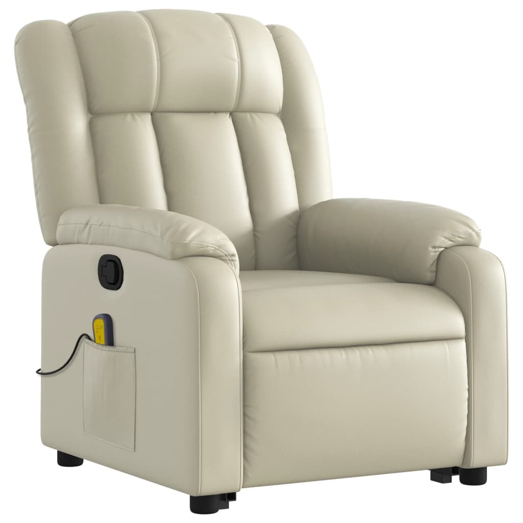 vidaXL Stand up Massage Recliner Chair Cream Faux Leather-1