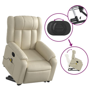 vidaXL Stand up Massage Recliner Chair Cream Faux Leather-3