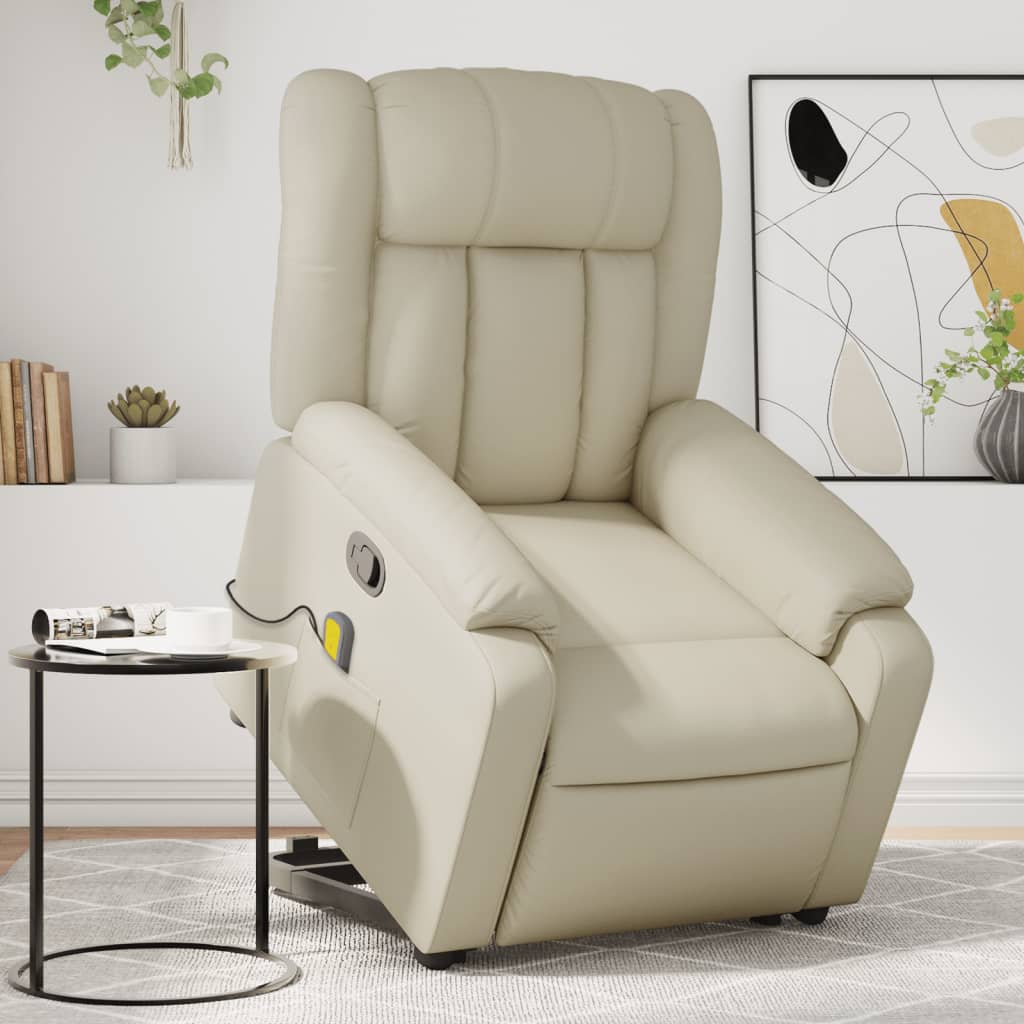 vidaXL Stand up Massage Recliner Chair Cream Faux Leather-0