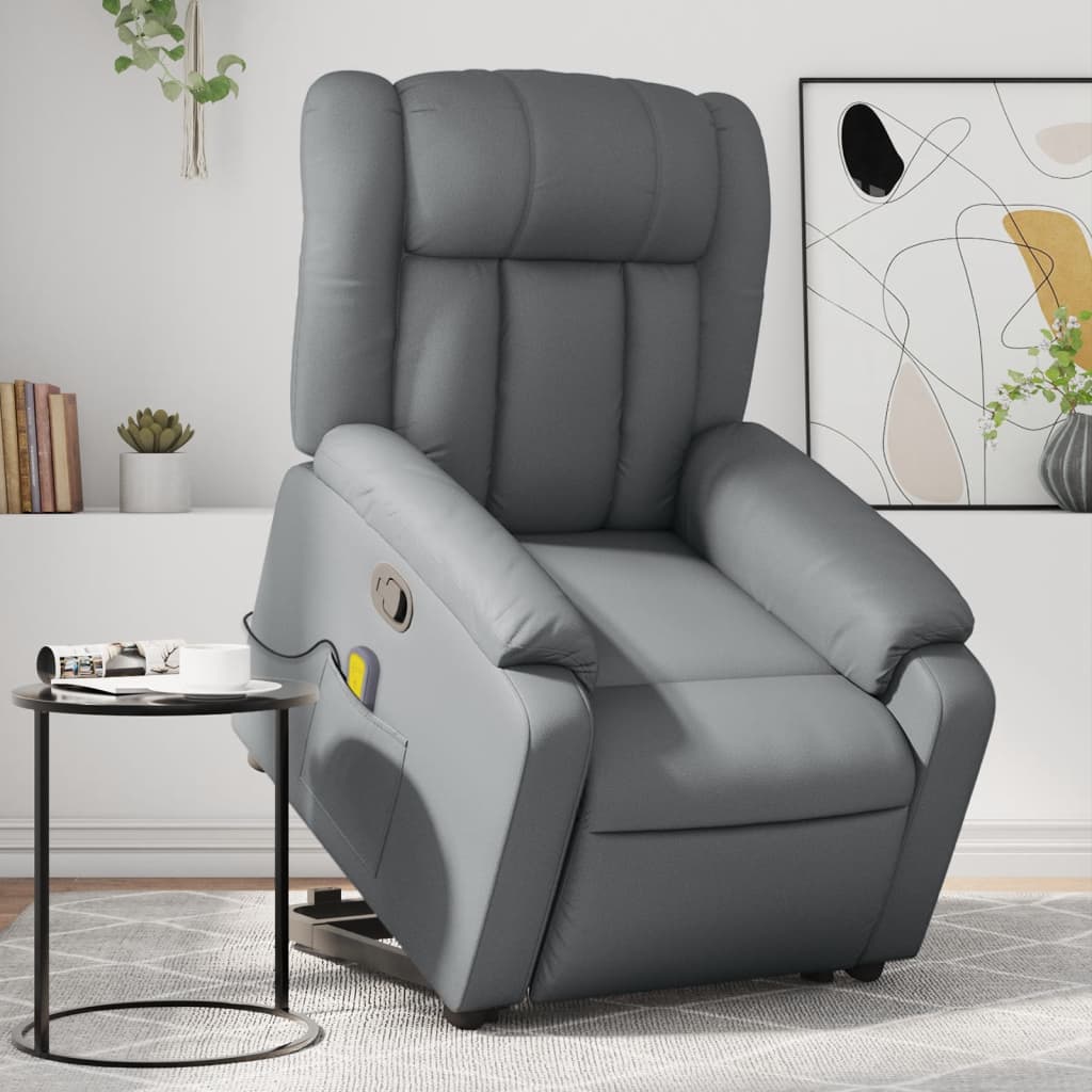 vidaXL Stand up Massage Recliner Chair Gray Faux Leather-0