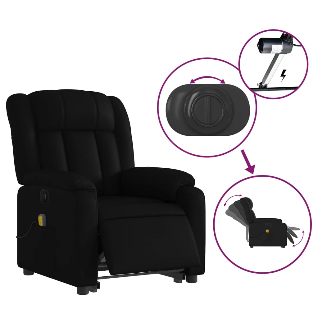 vidaXL Electric Stand up Massage Recliner Chair Black Faux Leather-3