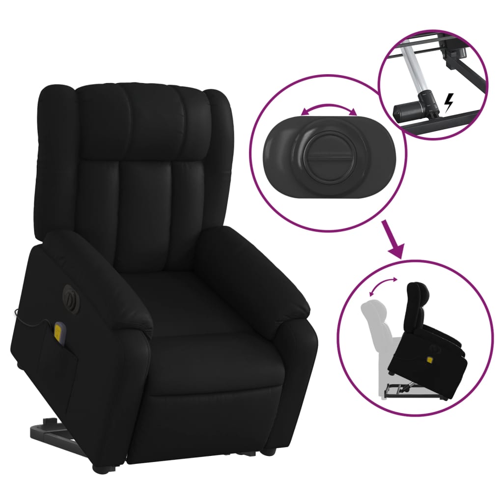 vidaXL Electric Stand up Massage Recliner Chair Black Faux Leather-7