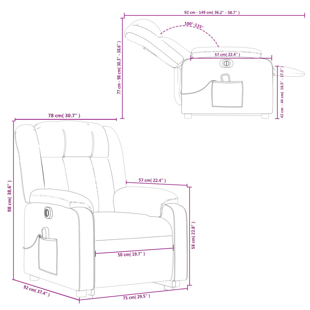 vidaXL Electric Stand up Massage Recliner Chair Cream Faux Leather-8