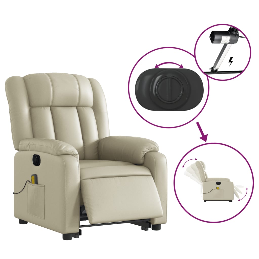 vidaXL Electric Stand up Massage Recliner Chair Cream Faux Leather-3