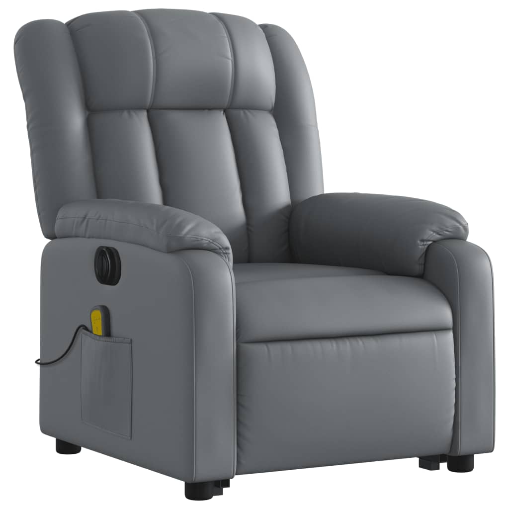 vidaXL Electric Stand up Massage Recliner Chair Gray Faux Leather-1