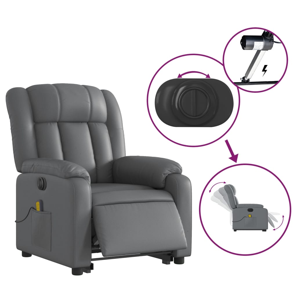 vidaXL Electric Stand up Massage Recliner Chair Gray Faux Leather-3