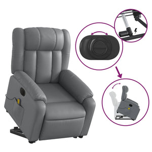 vidaXL Electric Stand up Massage Recliner Chair Gray Faux Leather-7