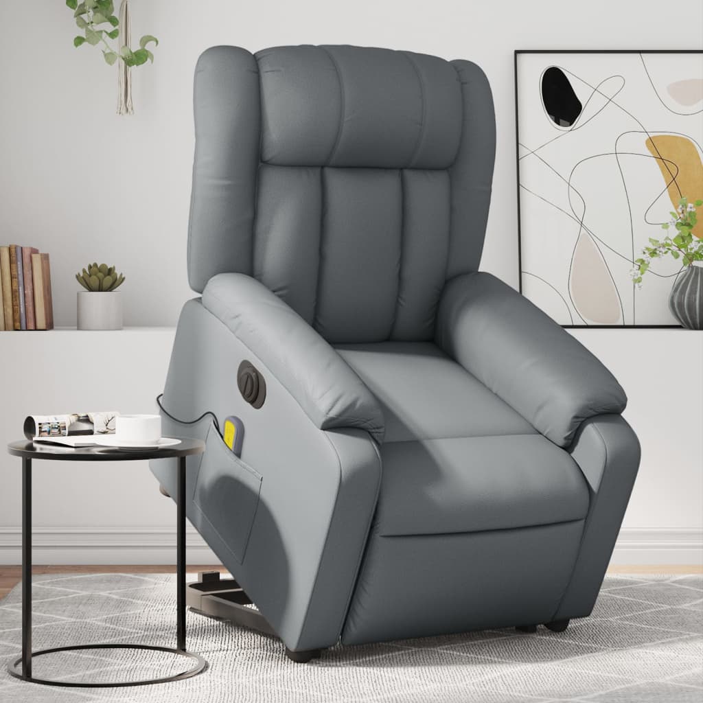 vidaXL Electric Stand up Massage Recliner Chair Gray Faux Leather-0