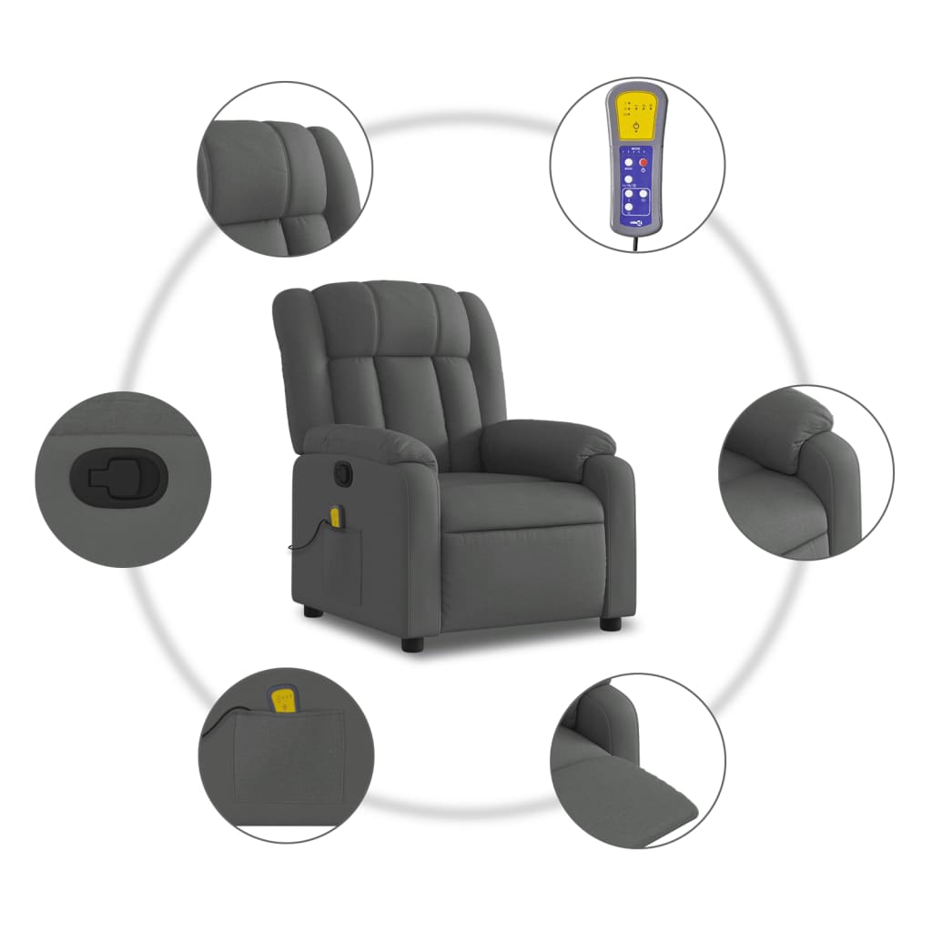 vidaXL Massage Recliner Chair Dark Gray Fabric-3