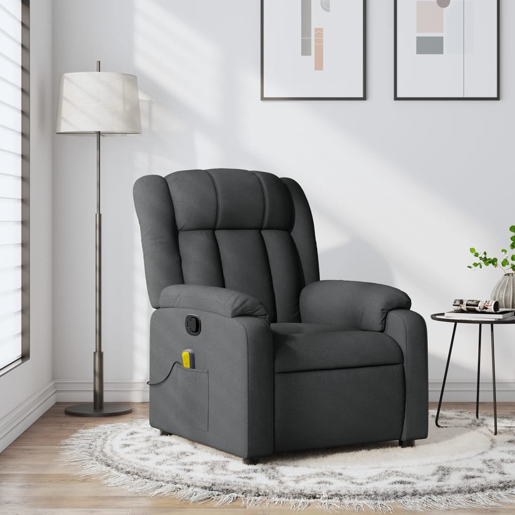 vidaXL Massage Recliner Chair Dark Gray Fabric-0