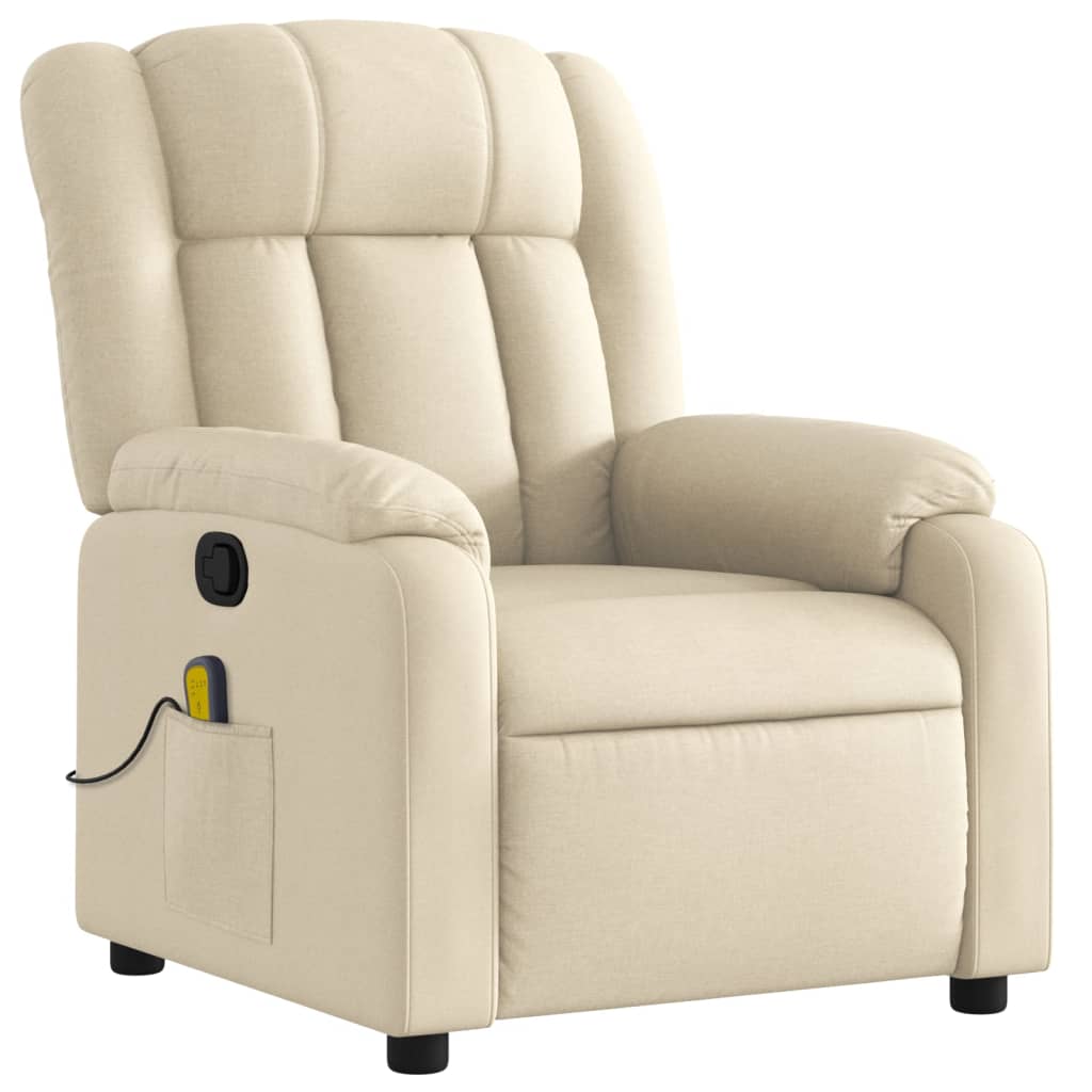 vidaXL Massage Recliner Chair Cream Fabric-1