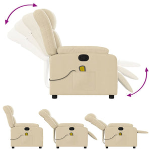 vidaXL Massage Recliner Chair Cream Fabric-2