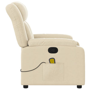 vidaXL Massage Recliner Chair Cream Fabric-5