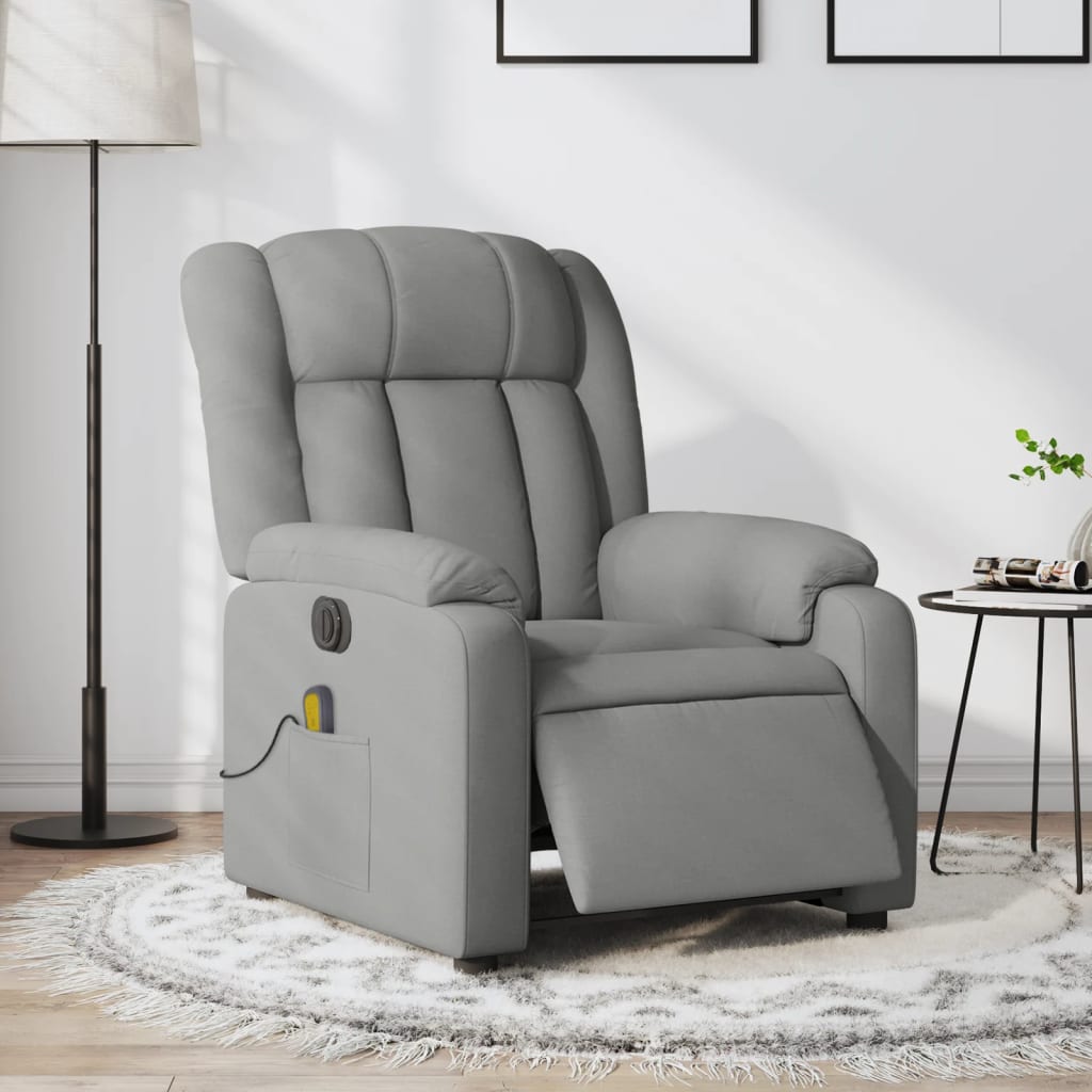 vidaXL Electric Massage Recliner Chair Light Gray Fabric-0