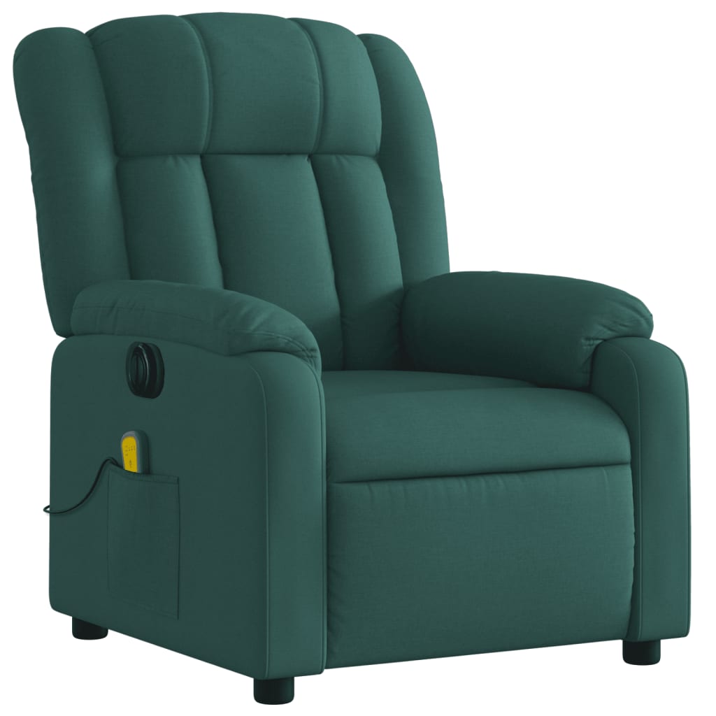 vidaXL Electric Massage Recliner Chair Dark Green Fabric-1