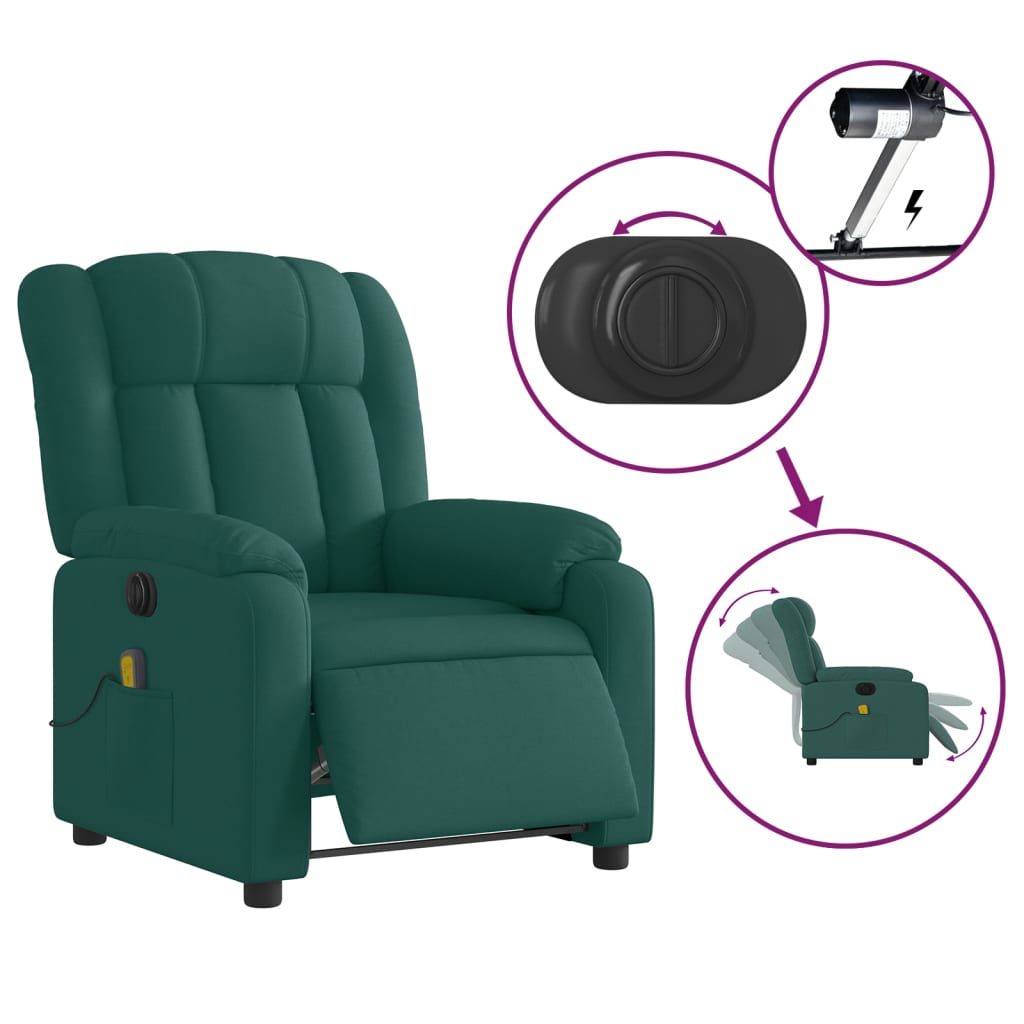 vidaXL Electric Massage Recliner Chair Dark Green Fabric-3