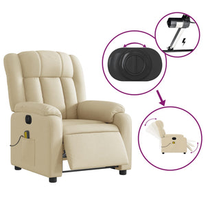 vidaXL Electric Massage Recliner Chair Cream Fabric-3