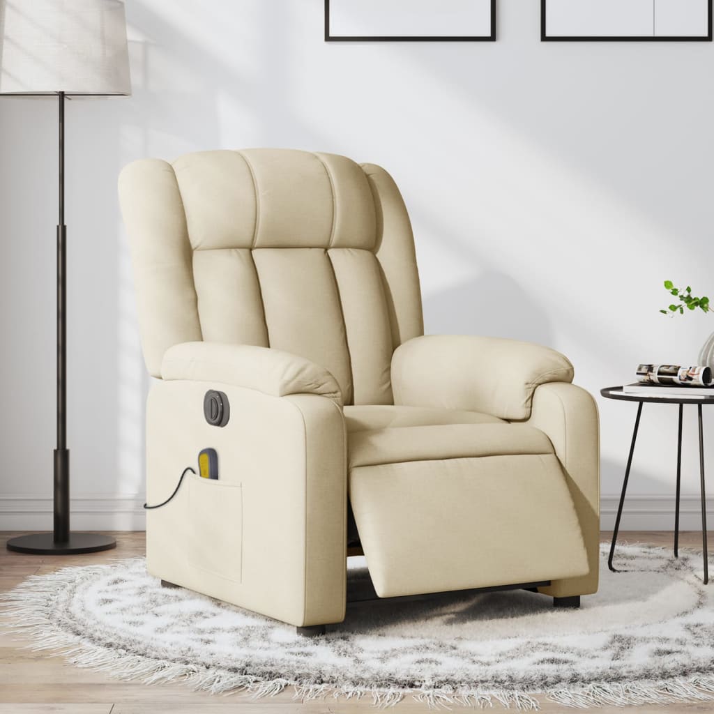 vidaXL Electric Massage Recliner Chair Cream Fabric-0