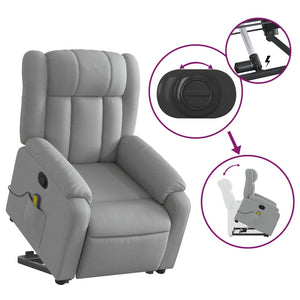 vidaXL Stand up Massage Recliner Chair Light Gray Fabric-3